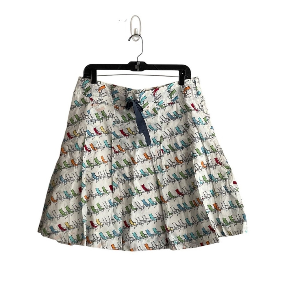 Liz Claiborne Novelty Print Beach Chairs All Over Print White A Line Skirt 12P